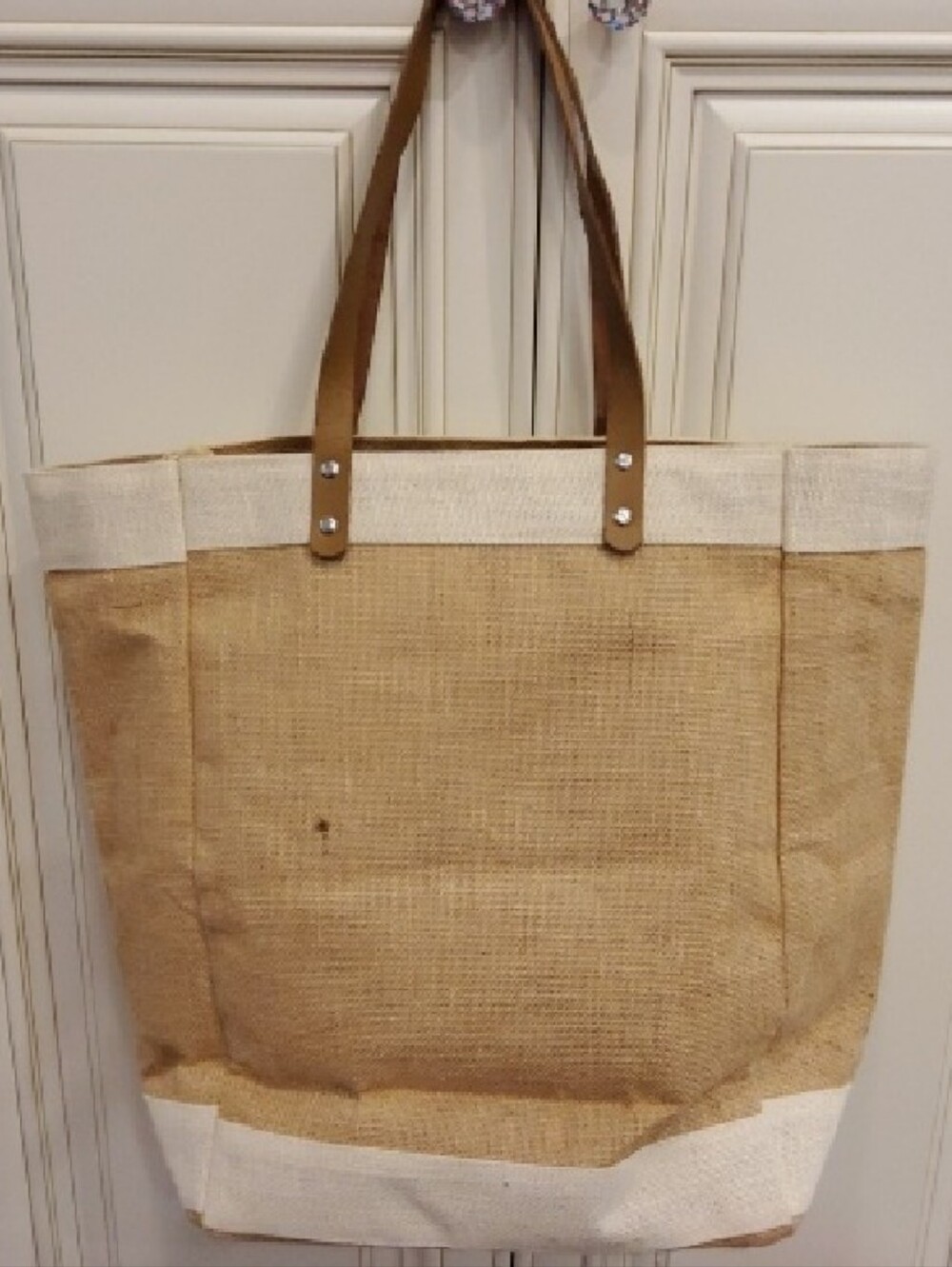 Mobile Office Jute Tote Bag in Natural and White - Picture 2 of 6